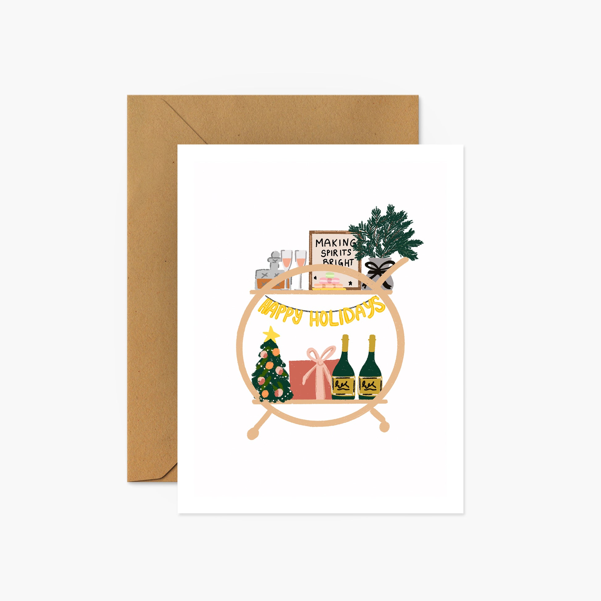 Happy Holidays Bar Cart Christmas Greeting Card | Footnotes Paper