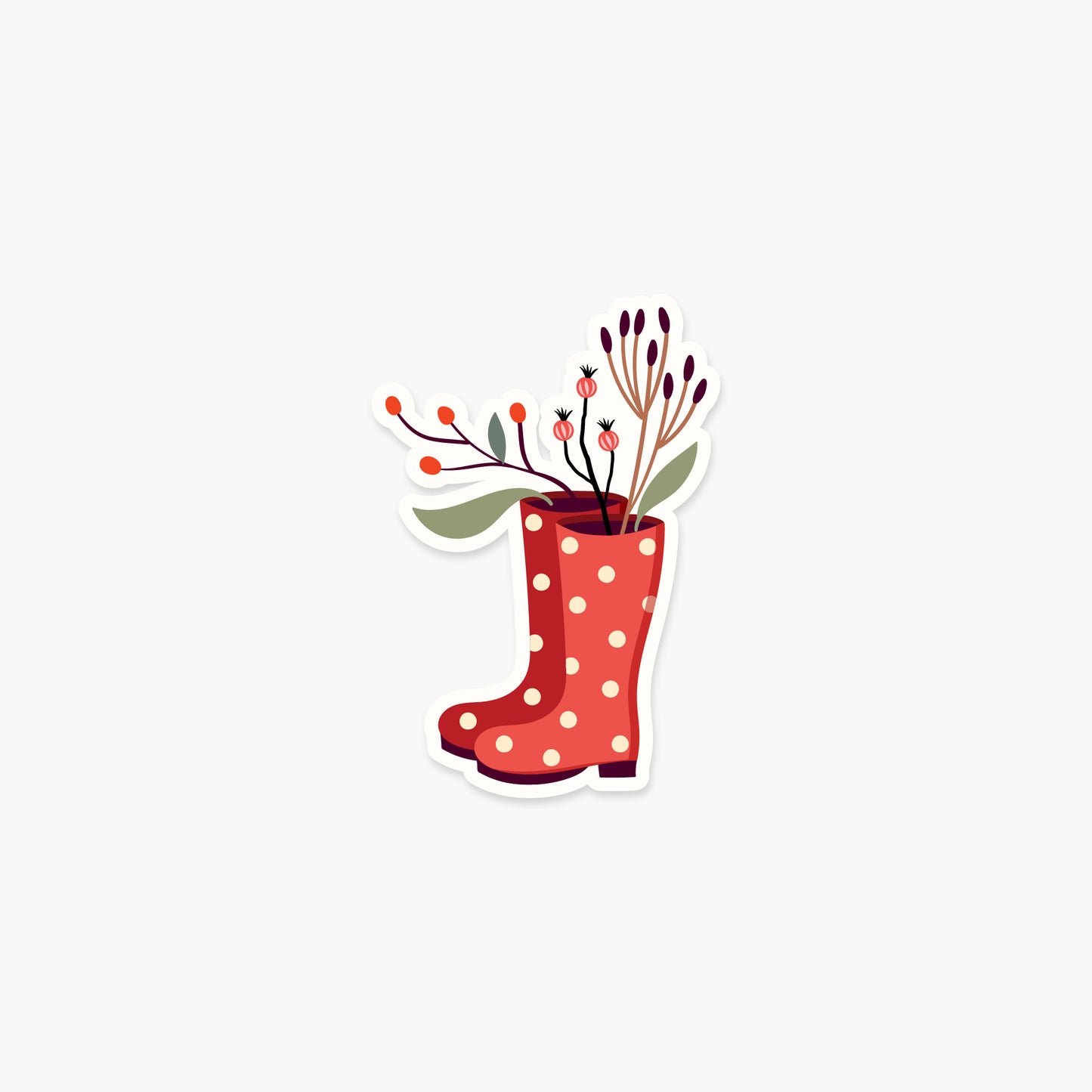 Dried berries in red rainboots - Fall & Autumn Sticker | Footnotes Paper