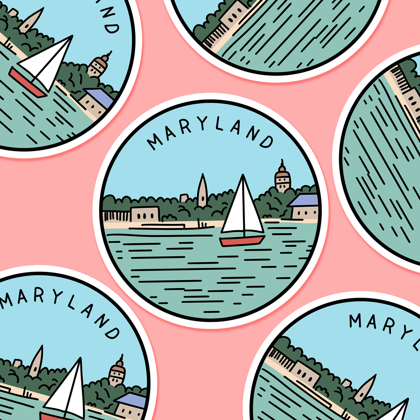 Maryland Illustrated US State 3 x 3 in - Travel Sticker