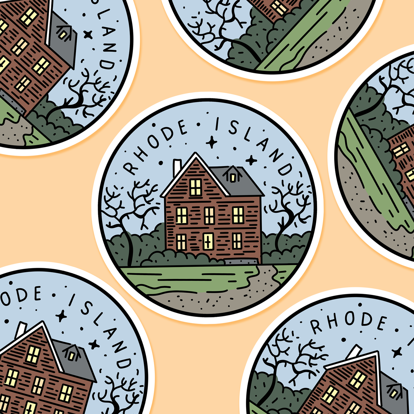 Rhode Island Illustrated US State 3 x 3 in - Travel Sticker