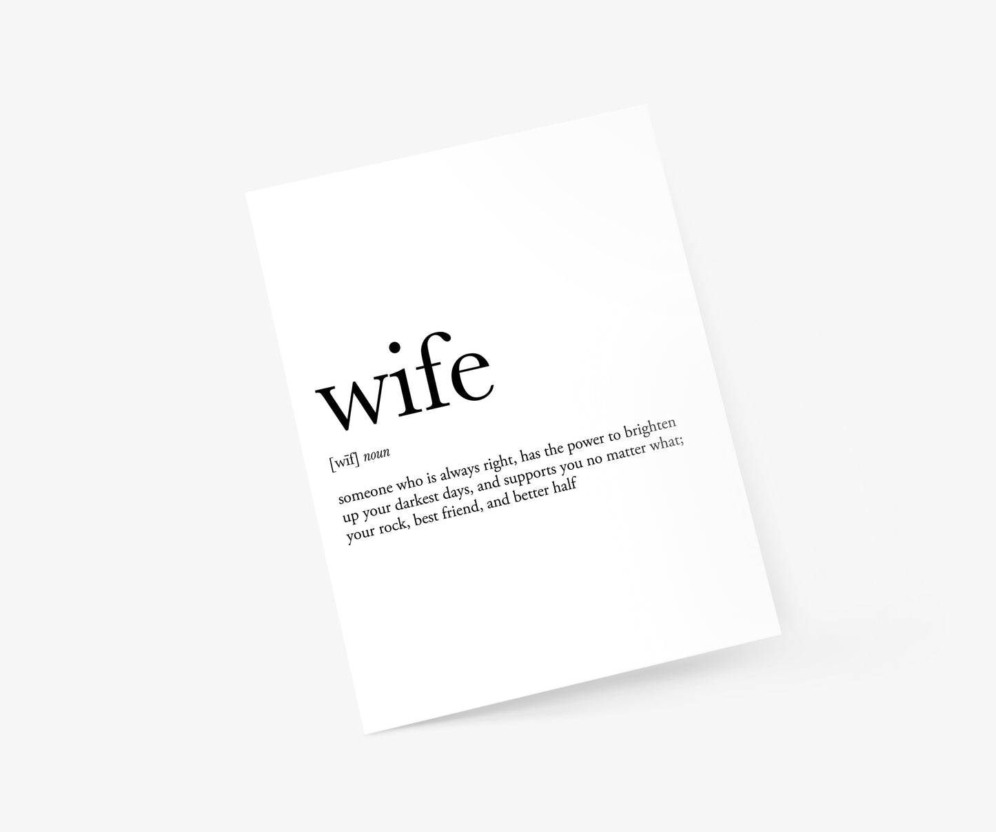 Wife Definition Wedding & Anniversary Card | Footnotes Paper