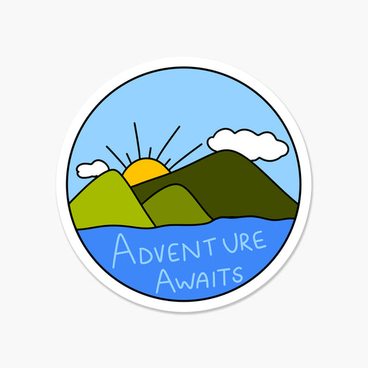 Adventure Awaits Round Travel Sticker | Footnotes Paper