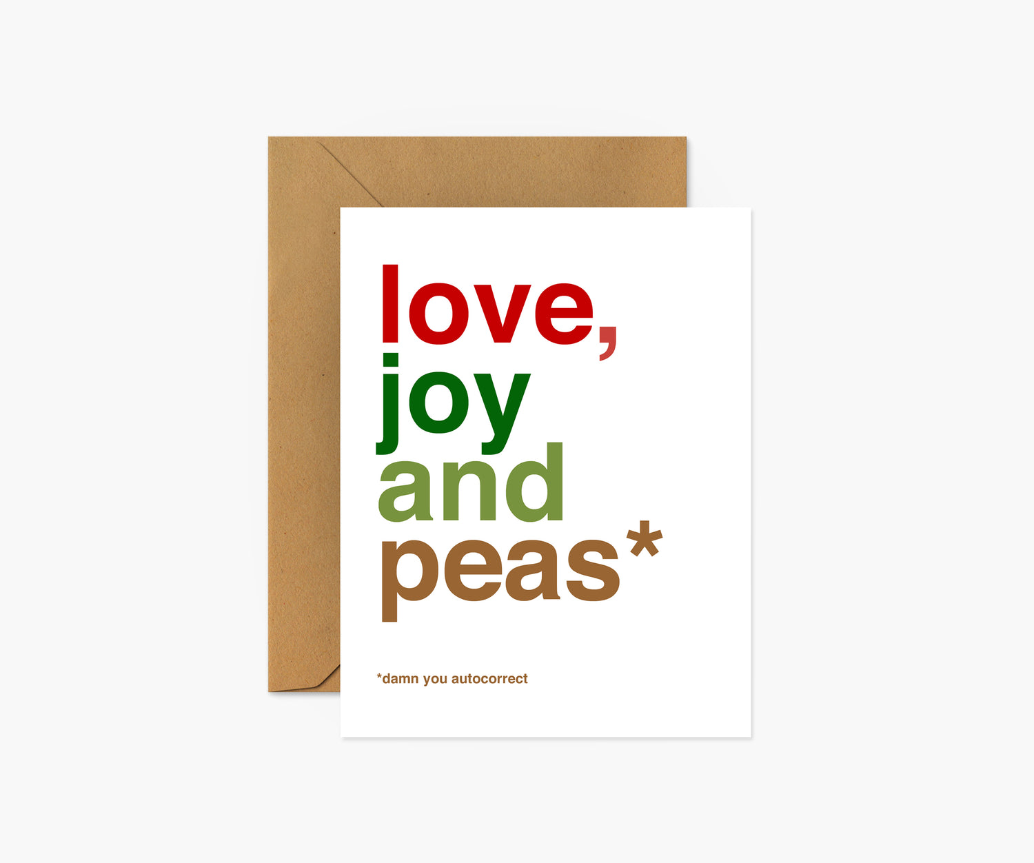 Love Joy & Peas Autocorrect Christmas Card | Footnotes Paper
