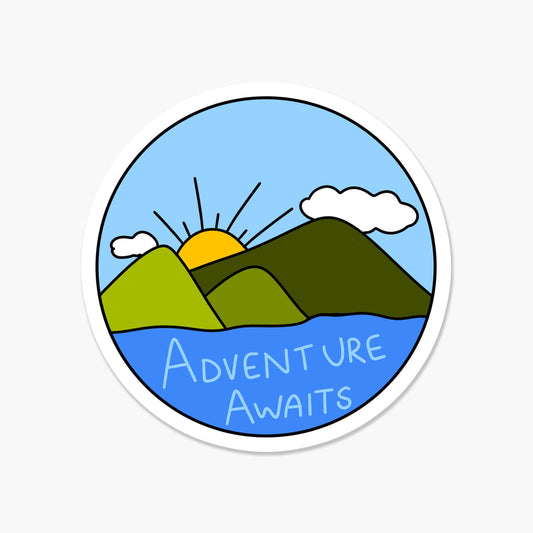 Adventure Awaits Round 3 x 3 in - Travel Sticker - Footnotes Paper