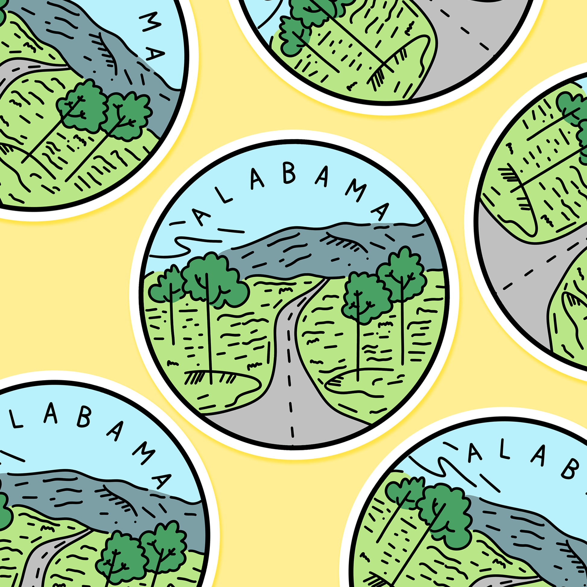 Alabama Illustrated US State 3 x 3 in - Travel Sticker - Footnotes Paper