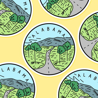 Alabama Illustrated US State 3 x 3 in - Travel Sticker - Footnotes Paper