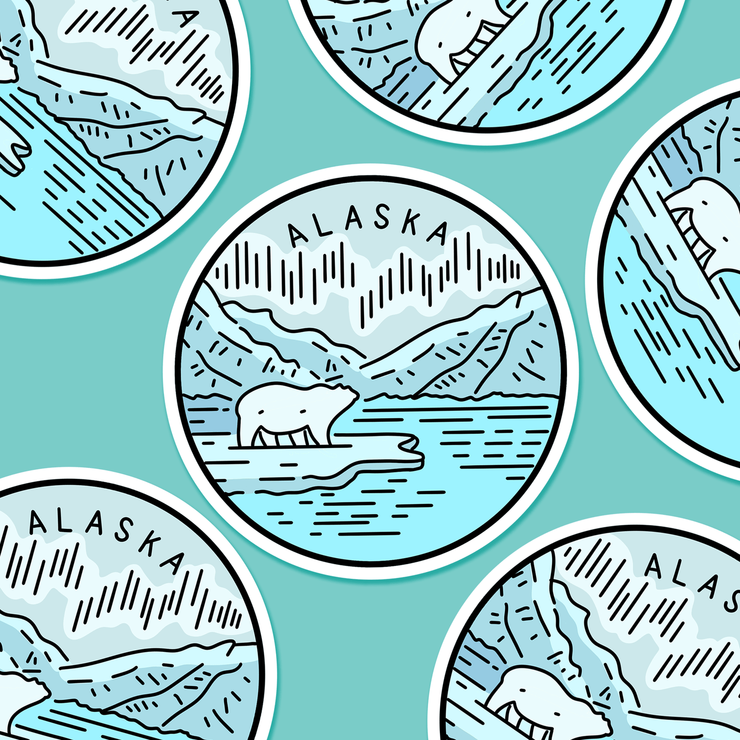Alaska Illustrated US State 3 x 3 in - Travel Sticker - Footnotes Paper