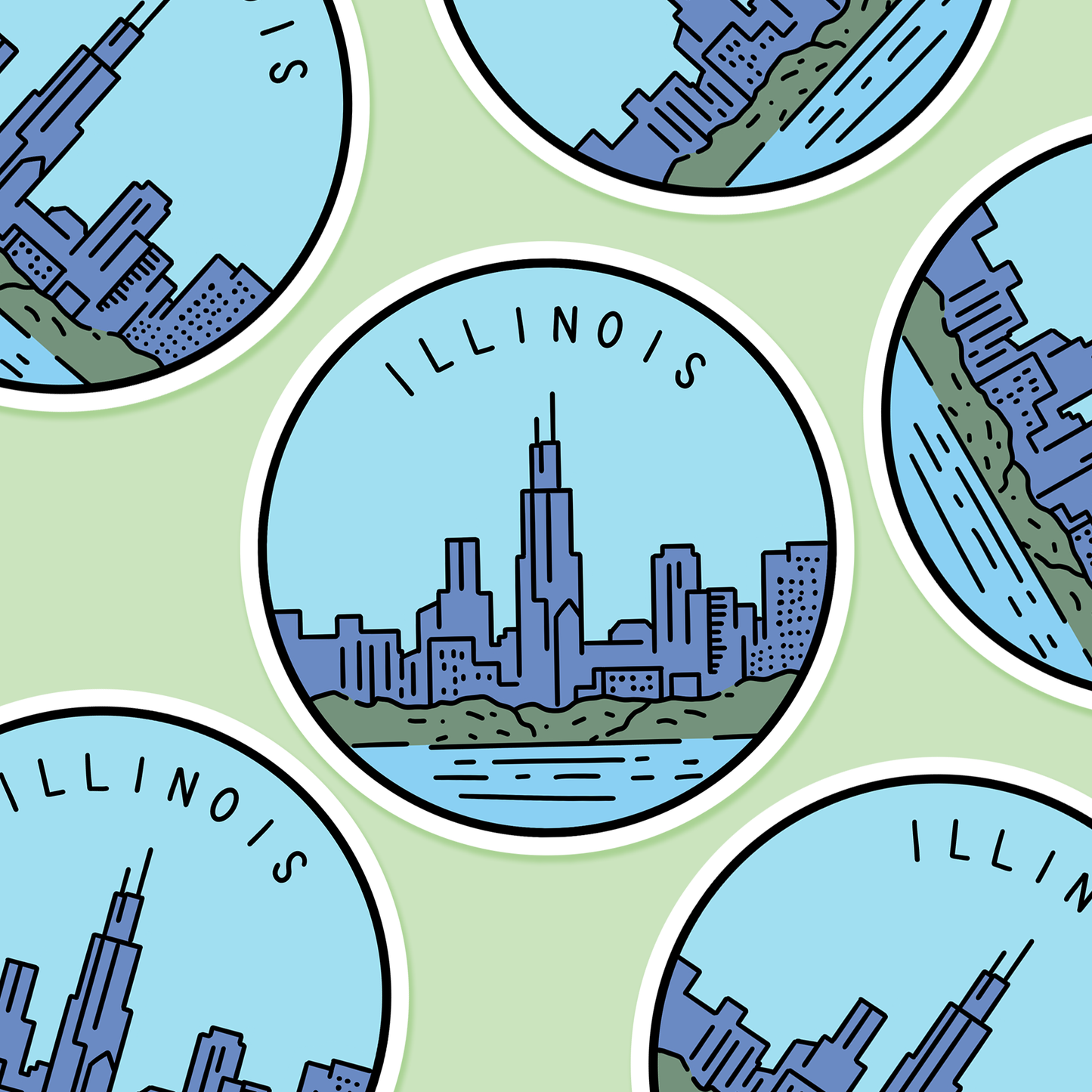 Illinois Illustrated US State 3 x 3 in - Travel Sticker