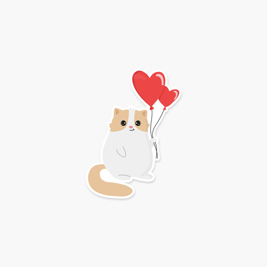 Cat with red heart shaped balloons Valentine's Day Sticker | Footnotes Paper