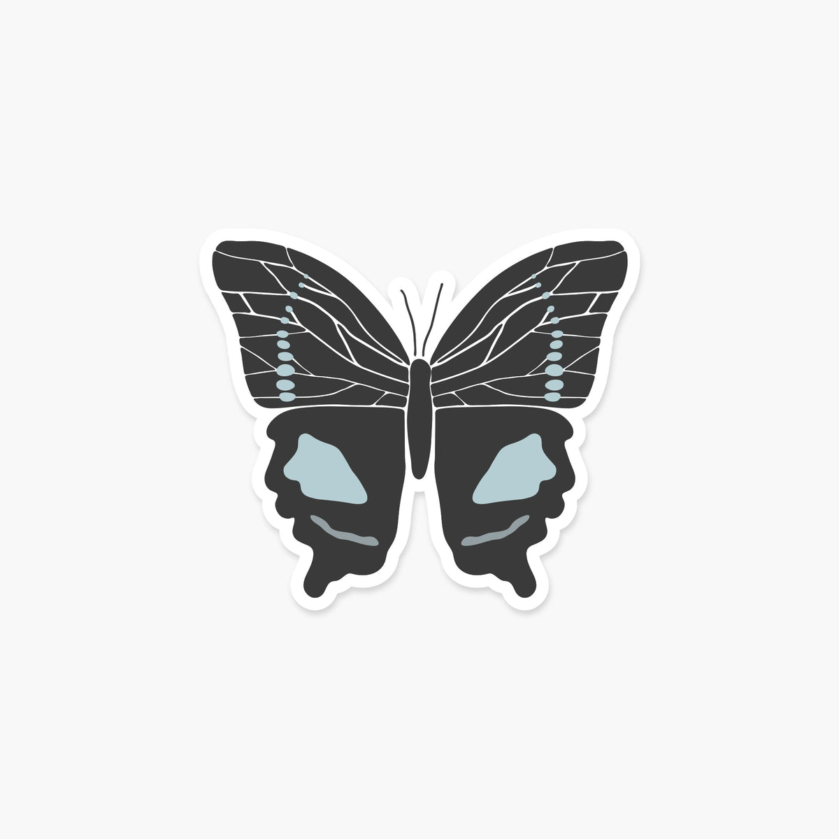 Boho Black And Muted Blue Butterfly Sticker - Footnotes Paper