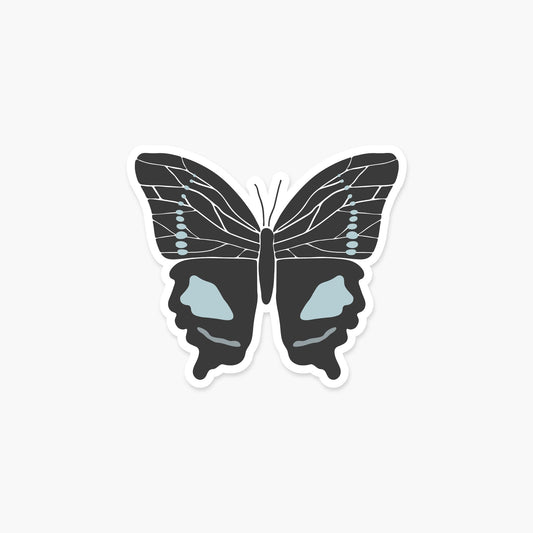 Boho Black And Muted Blue Butterfly Sticker - Footnotes Paper