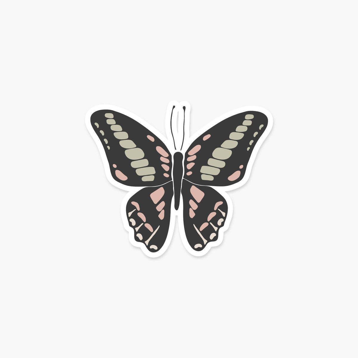Boho Pale Pink and Black Butterfly Sticker - Footnotes Paper