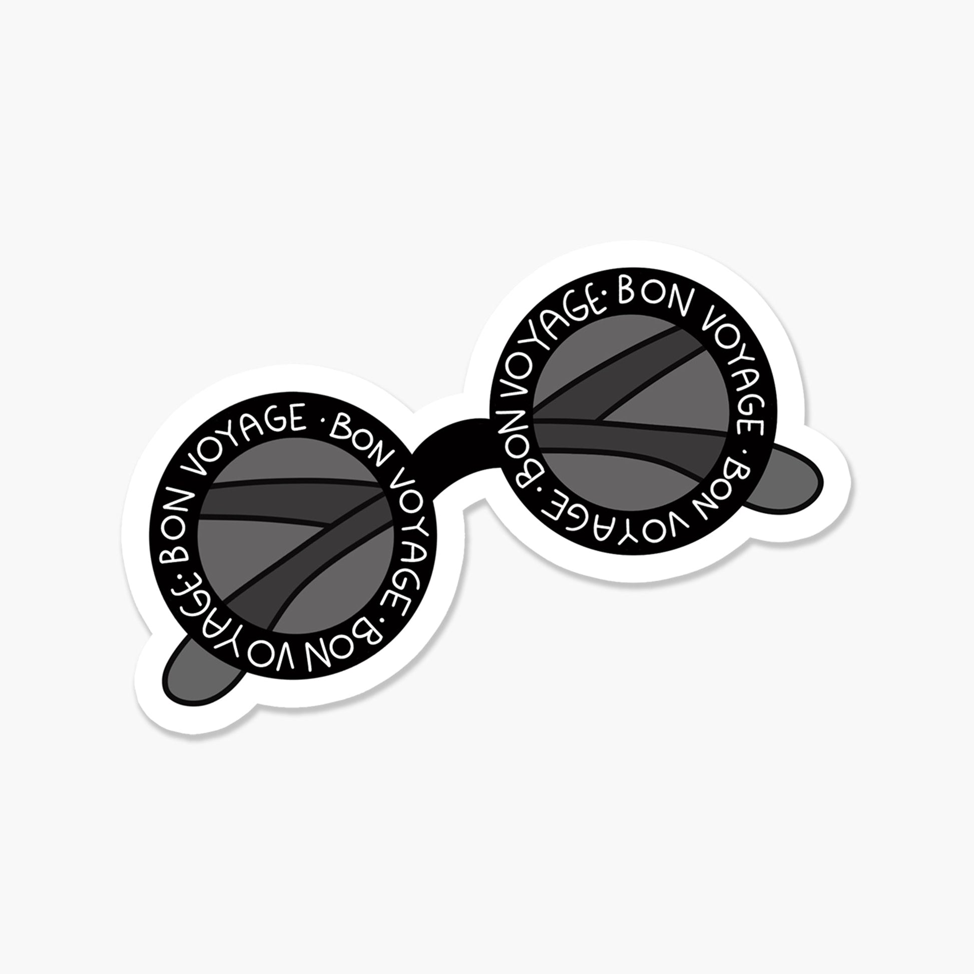 Bon Voyage Round Sunglasses 3 x 3 in - Travel Sticker - Footnotes Paper