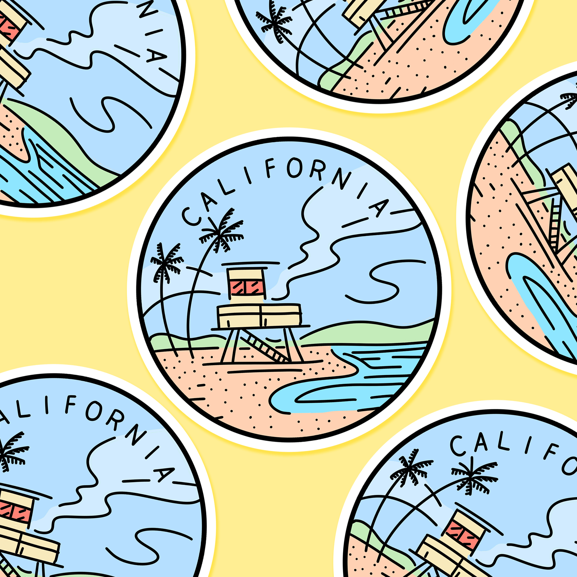 California Illustrated US State 3 x 3 in - Travel Sticker - Footnotes Paper