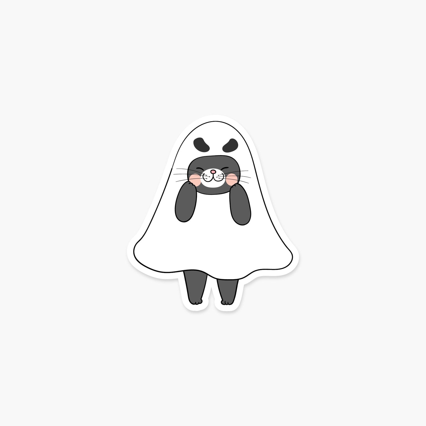 Cat dressed as a ghost 2.8 x 3.2 in - Halloween Sticker - Footnotes Paper