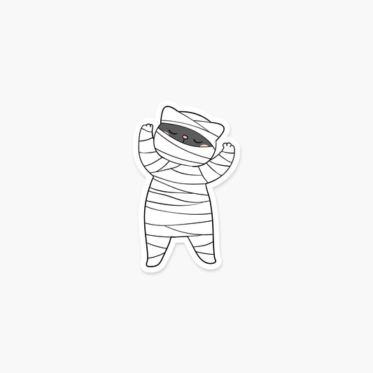 Cat dressed as a mummy 2 x 3.25 in - Halloween Sticker - Footnotes Paper