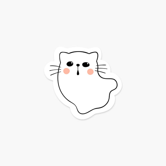 Cat ghostie 3.25 x 3 in - Halloween Sticker - Footnotes Paper