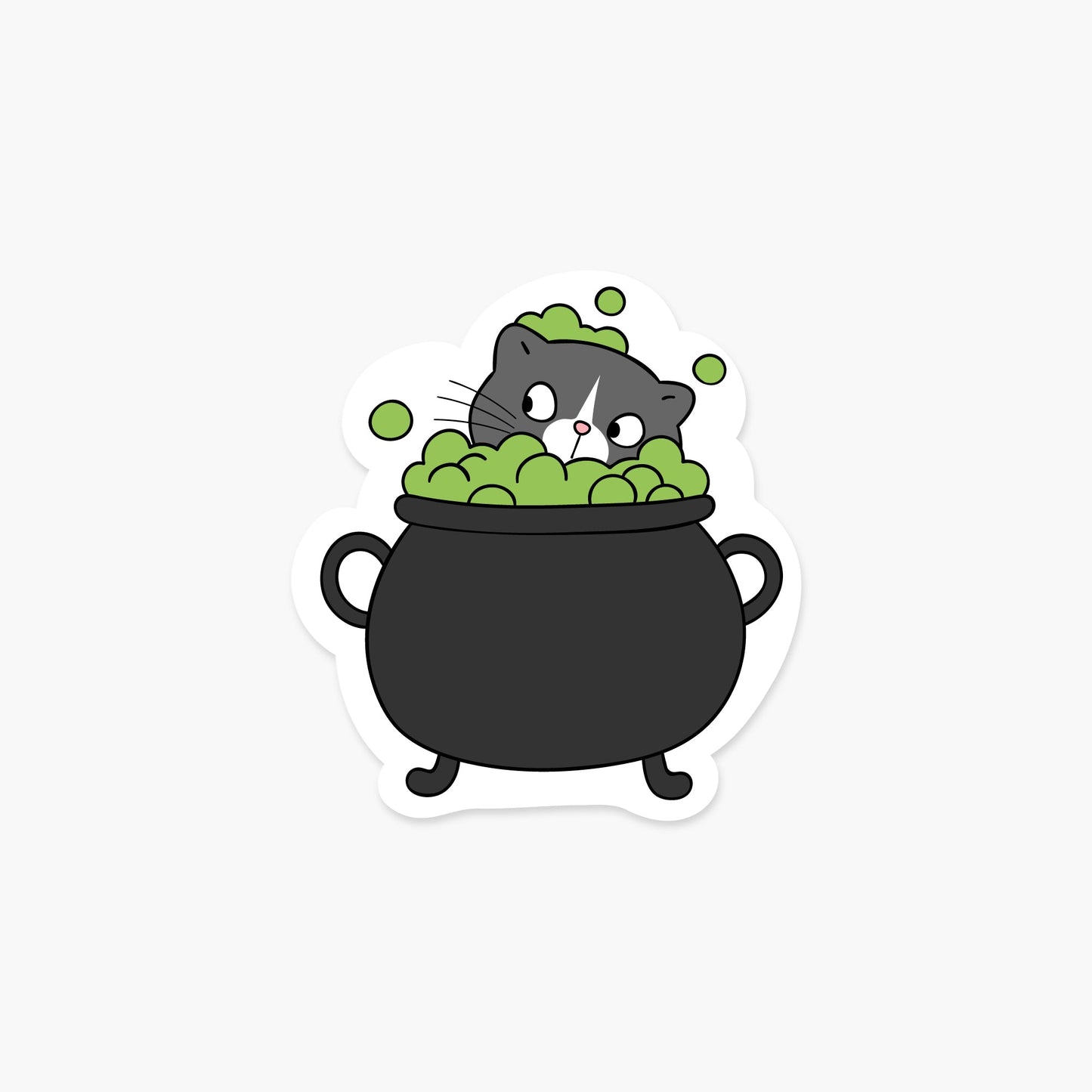 Cat in a cauldron 3.2 x 3.5 in - Halloween Sticker - Footnotes Paper