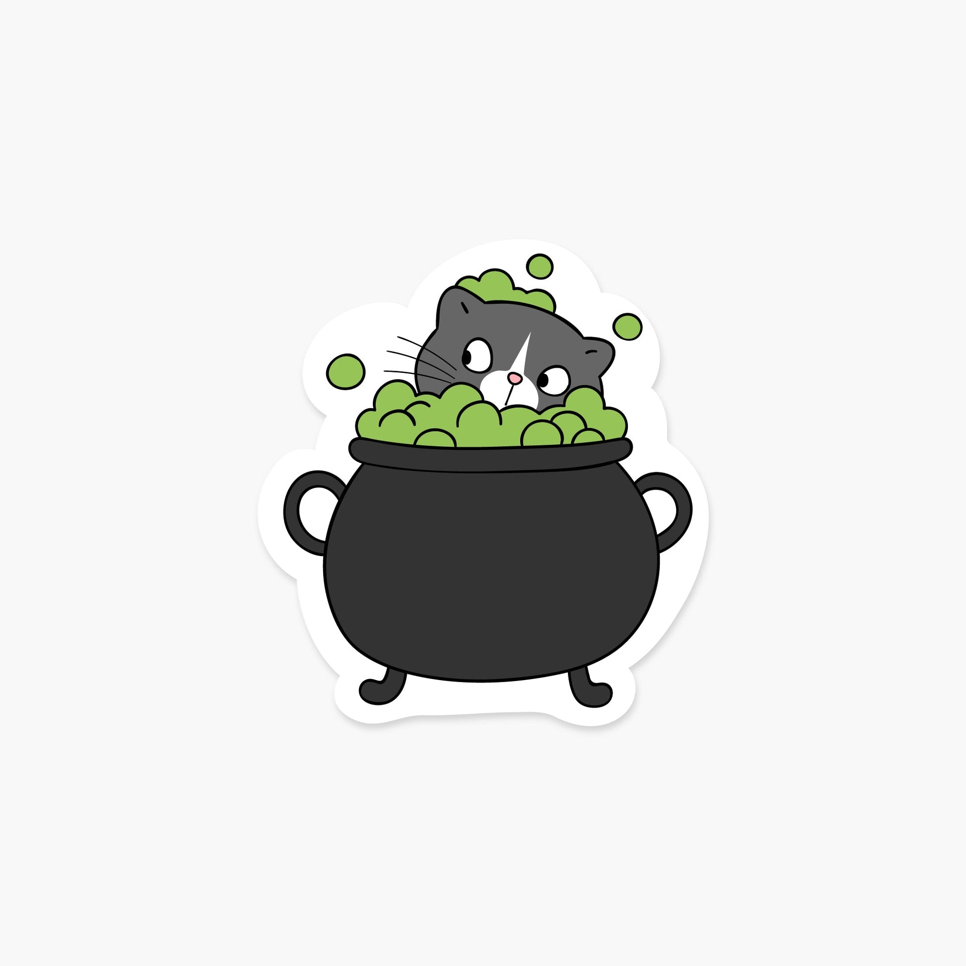 Cat in a cauldron 3.2 x 3.5 in - Halloween Sticker - Footnotes Paper
