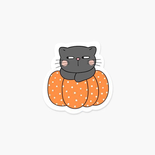 Cat on a pumpkin 3.14 x 3.25 in - Halloween Sticker - Footnotes Paper