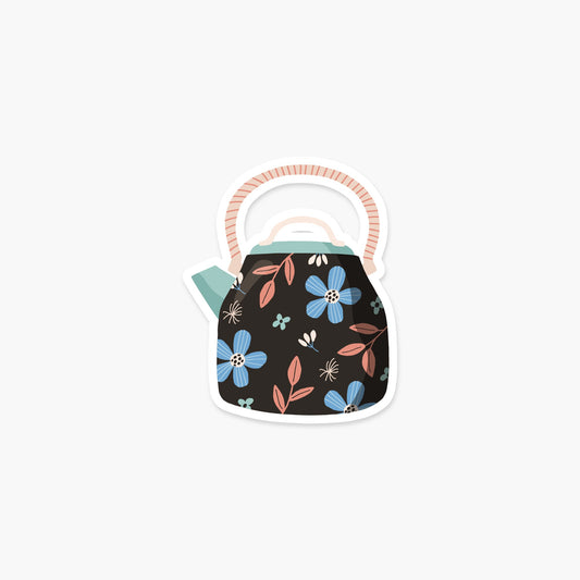Ceramic teapot with flowers 2.5 x 3.25 in - Fall & Autumn Sticker - Footnotes Paper