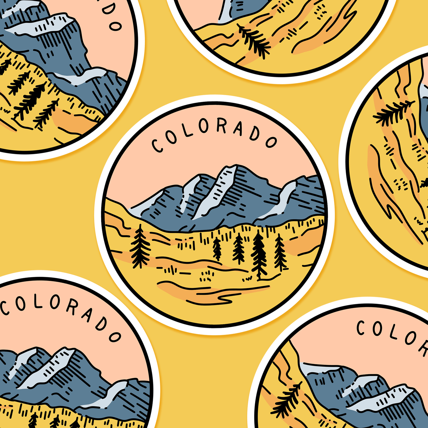 Colorado Illustrated US State 3 x 3 in - Travel Sticker - Footnotes Paper