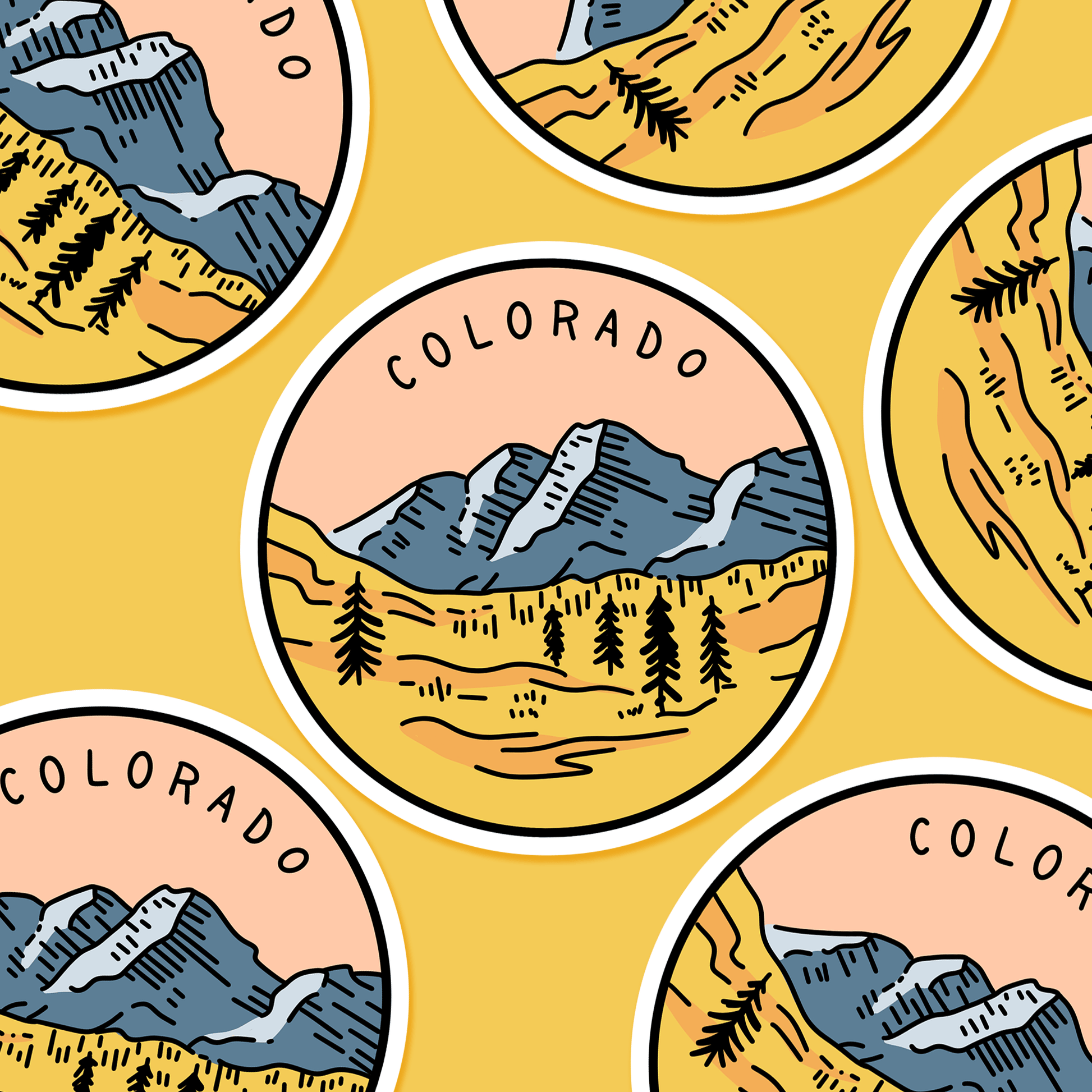 Colorado Illustrated US State 3 x 3 in - Travel Sticker - Footnotes Paper