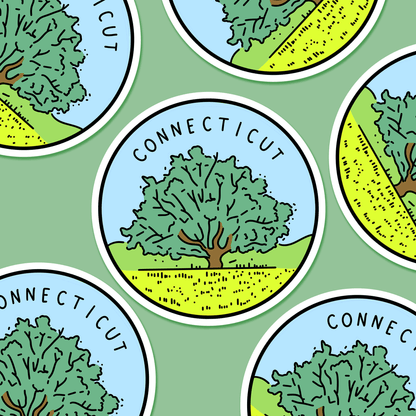Connecticut Illustrated US State 3 x 3 in - Travel Sticker - Footnotes Paper