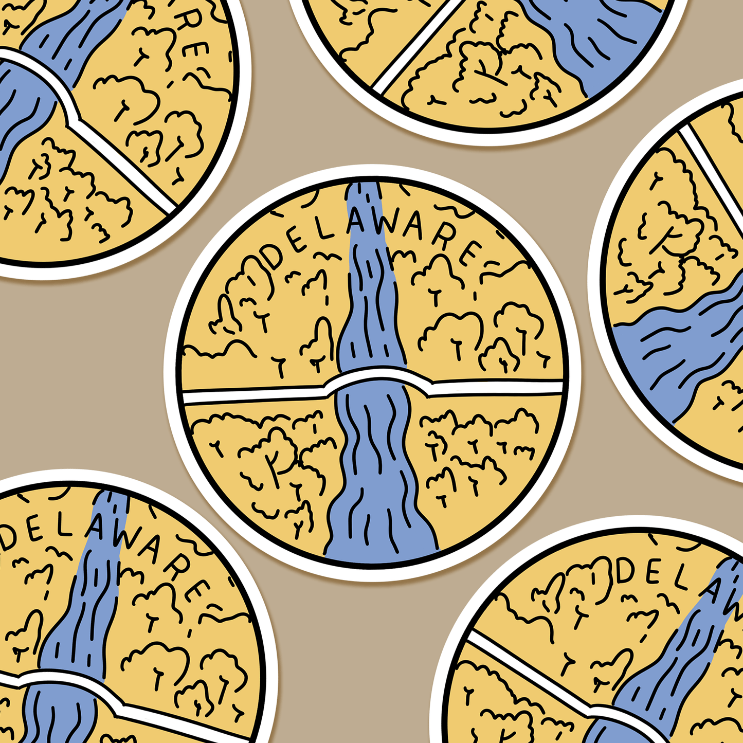 Delaware Illustrated US State 3 x 3 in - Travel Sticker - Footnotes Paper