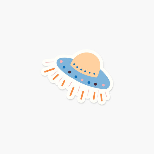 Flying Spaceship 3.25 x 2.5 in - Space Sticker - Footnotes Paper