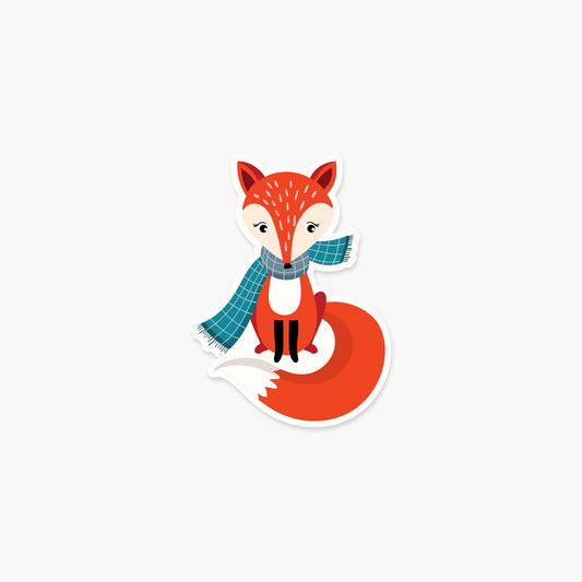 Fox wearing a teal scarf 3.25 x 2.4 in - Fall & Autumn Sticker - Footnotes Paper
