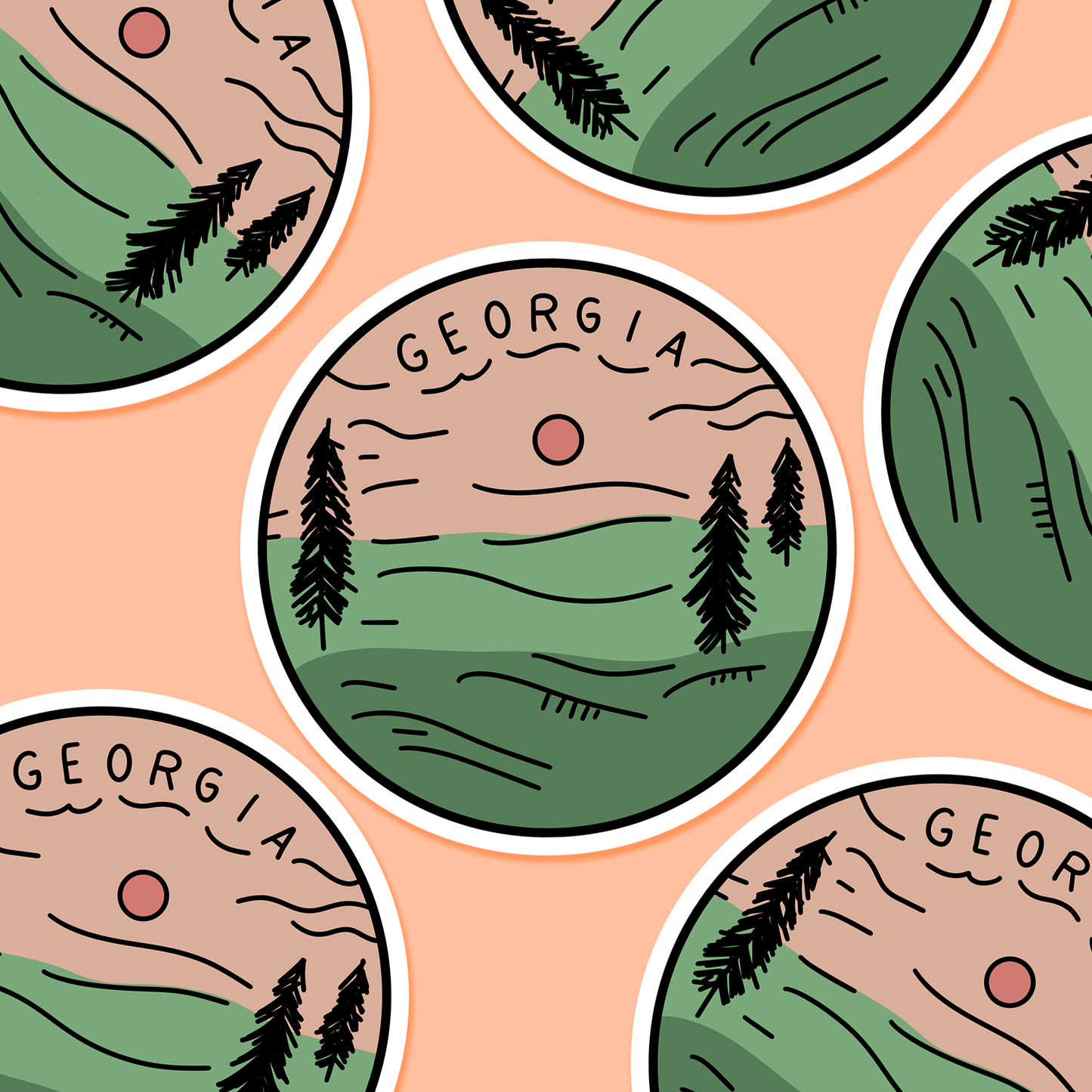 Georgia Illustrated US State 3 x 3 in - Travel Sticker - Footnotes Paper