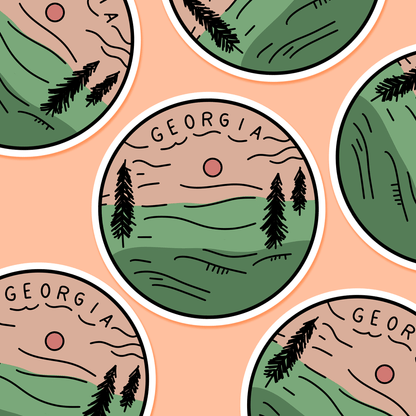 Georgia Illustrated US State 3 x 3 in - Travel Sticker - Footnotes Paper