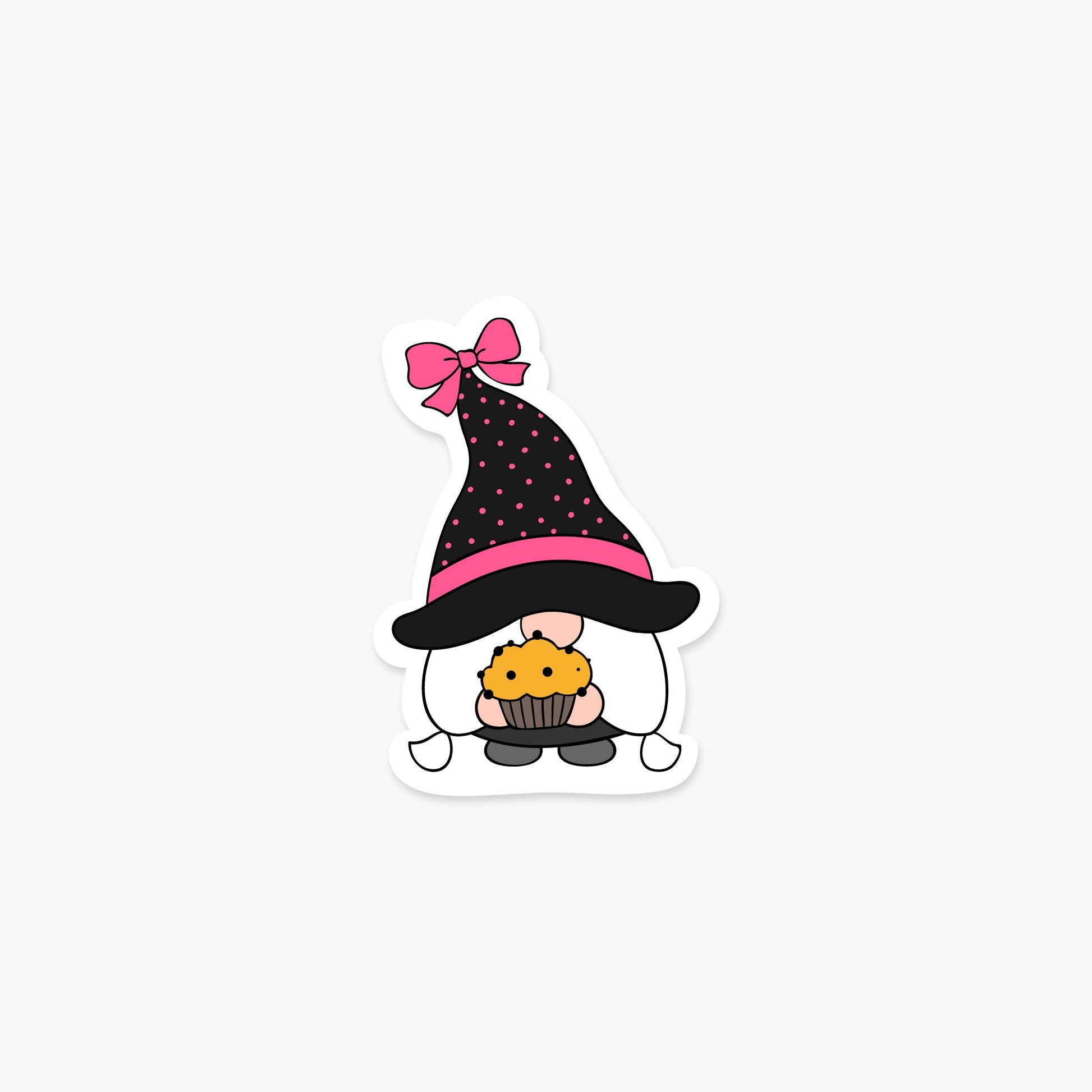 Gnome holding a cupcake 2.2 x 3.2 in - Halloween Sticker - Footnotes Paper