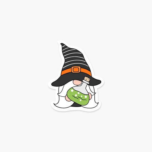 Gnome holding a potion 2.5 x 3.25 in - Halloween Sticker - Footnotes Paper