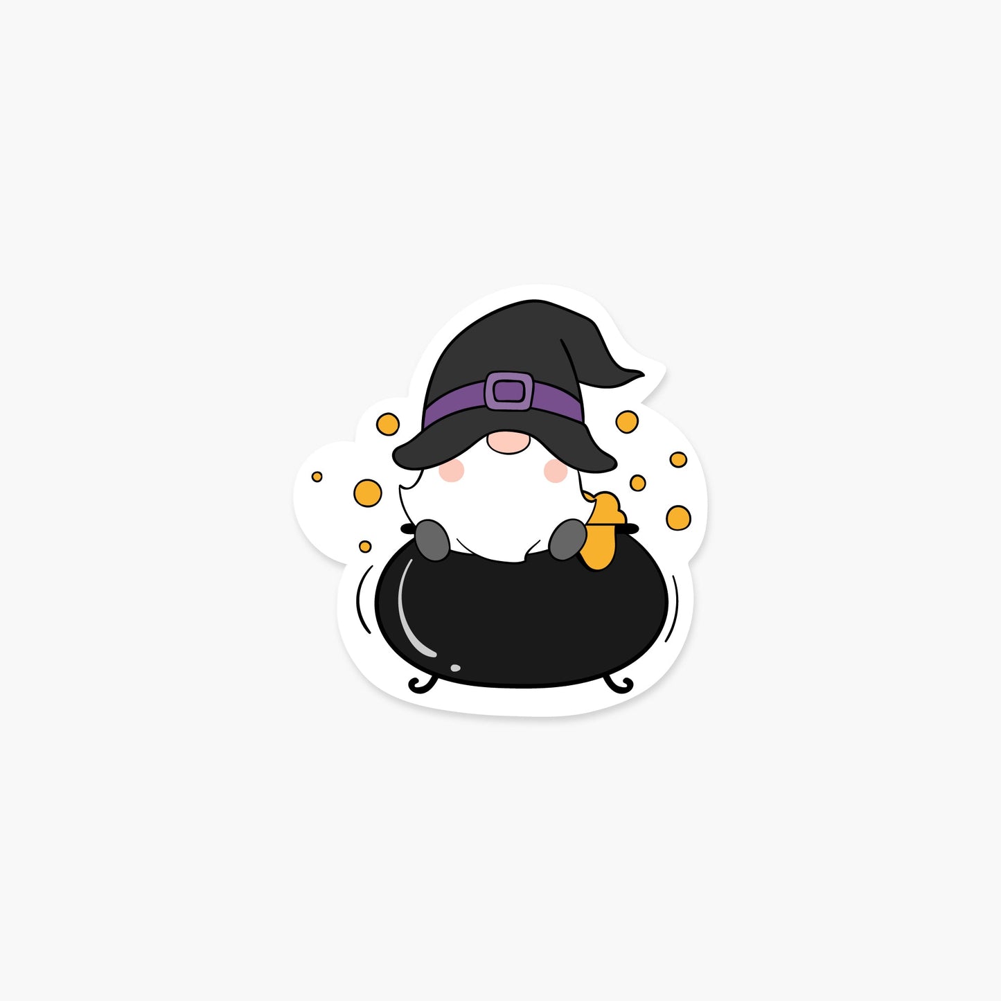 Gnome in a witch's cauldron 2.8 x 3 in - Halloween Sticker - Footnotes Paper