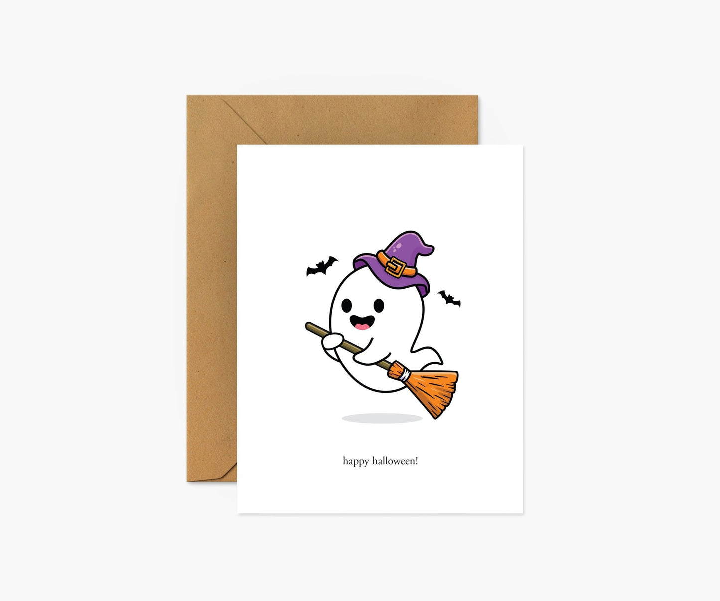Happy Halloween Ghost on a broomstick - Footnotes Paper