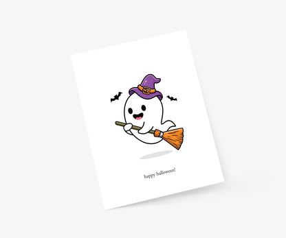 Happy Halloween Ghost on a broomstick - Footnotes Paper