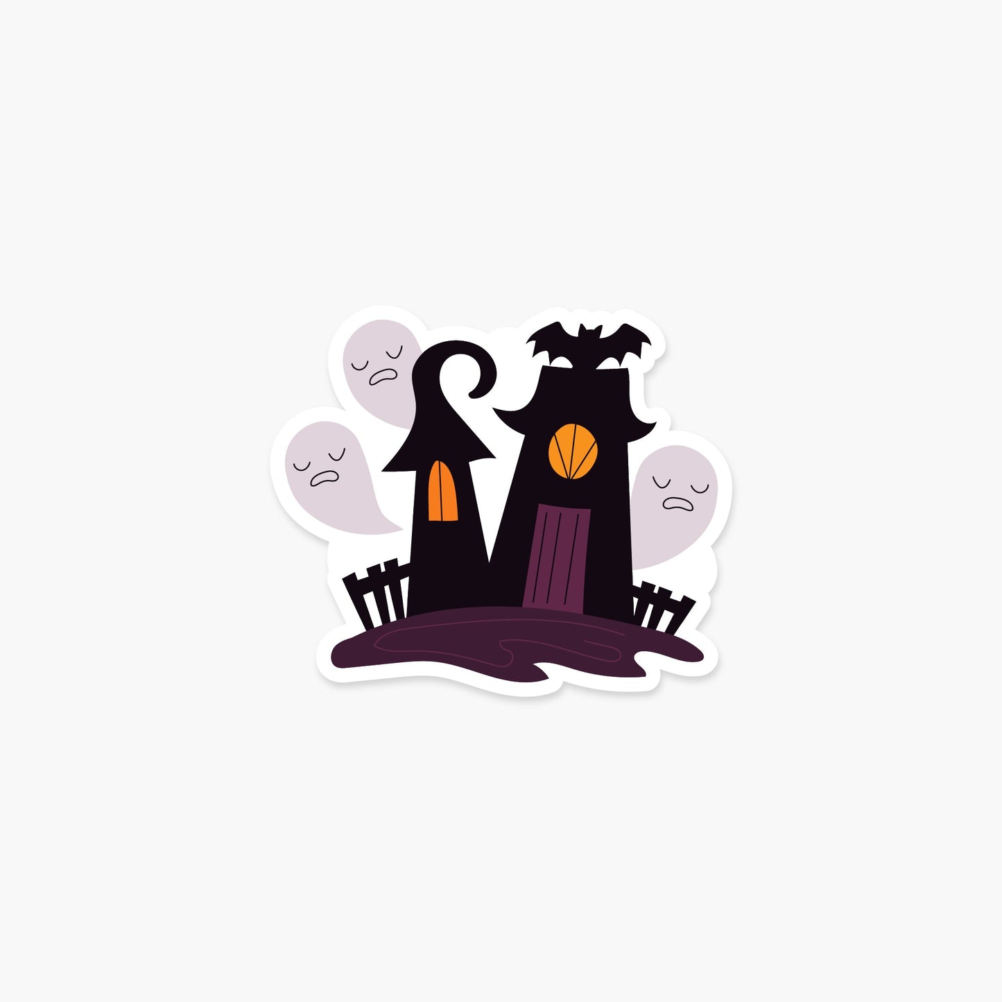 Haunted house with three ghosts 3.2 x 2.7 in - Halloween Sticker - Footnotes Paper
