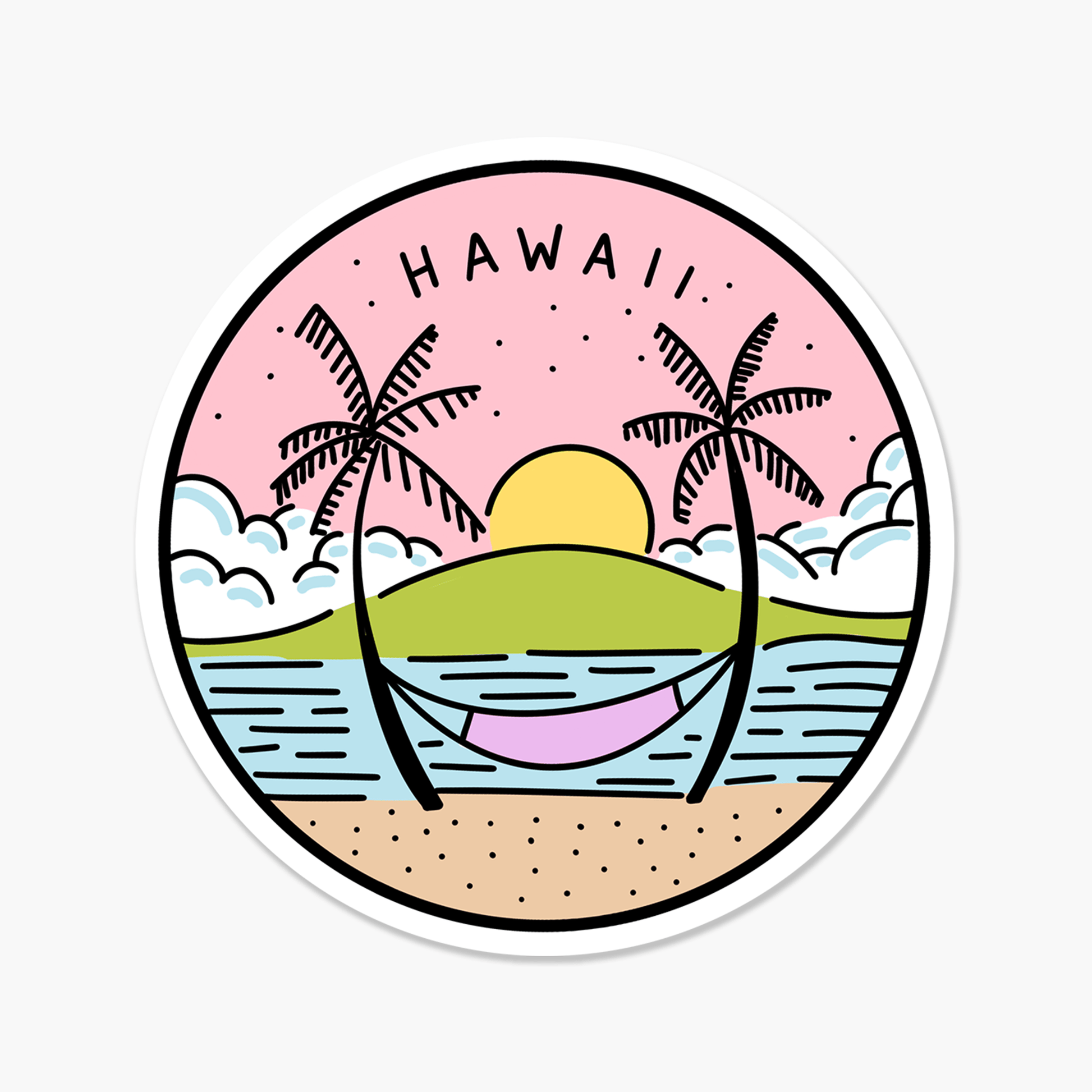 Hawaii Illustrated US State 3 x 3 in - Travel Sticker - Footnotes Paper