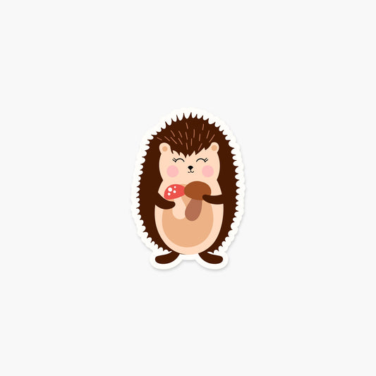 Hedgehog holding mushrooms 3 x 2 in - Animal Sticker - Footnotes Paper