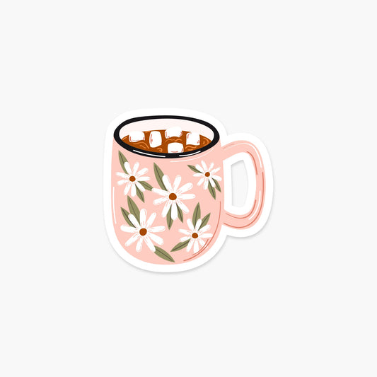 Hot chocolate in a pink mug Sticker - Footnotes Paper