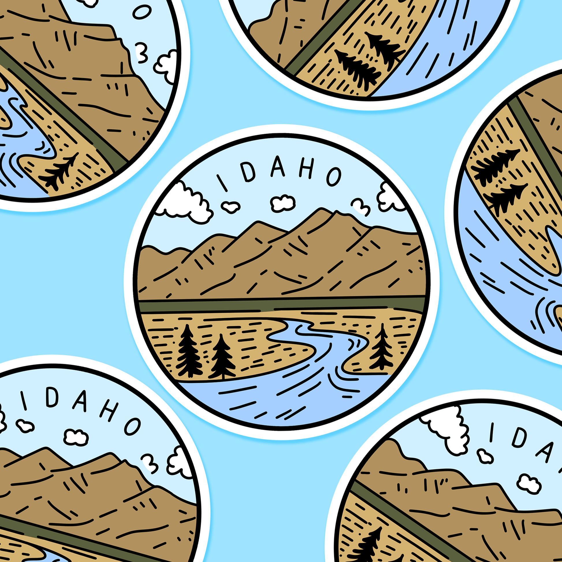 Idaho Illustrated US State 3 x 3 in - Travel Sticker - Footnotes Paper