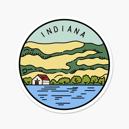 Indiana Illustrated US State 3 x 3 in - Travel Sticker - Footnotes Paper