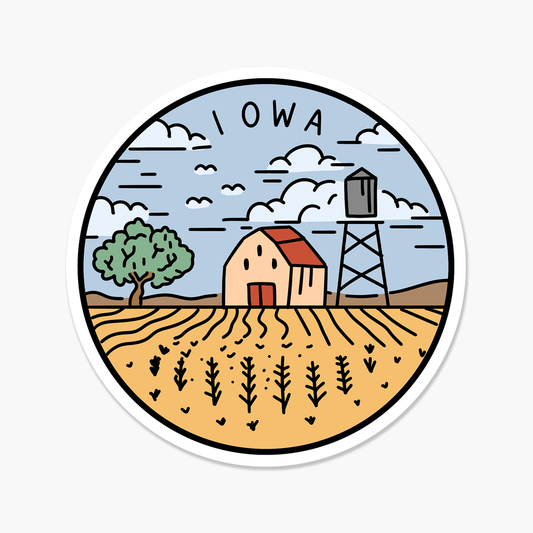 Iowa Illustrated US State 3 x 3 in - Travel Sticker - Footnotes Paper