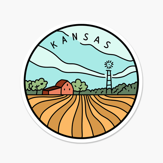 Kansas Illustrated US State 3 x 3 in - Travel Sticker - Footnotes Paper