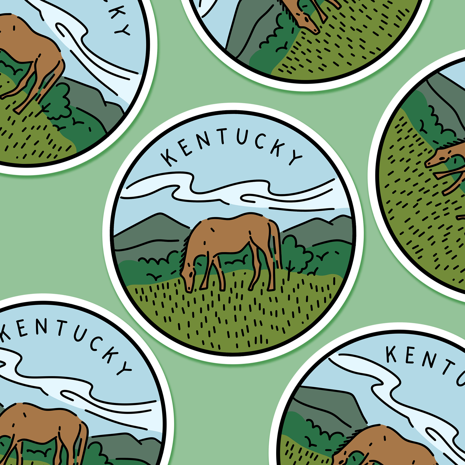 Kentucky Illustrated US State 3 x 3 in - Travel Sticker - Footnotes Paper