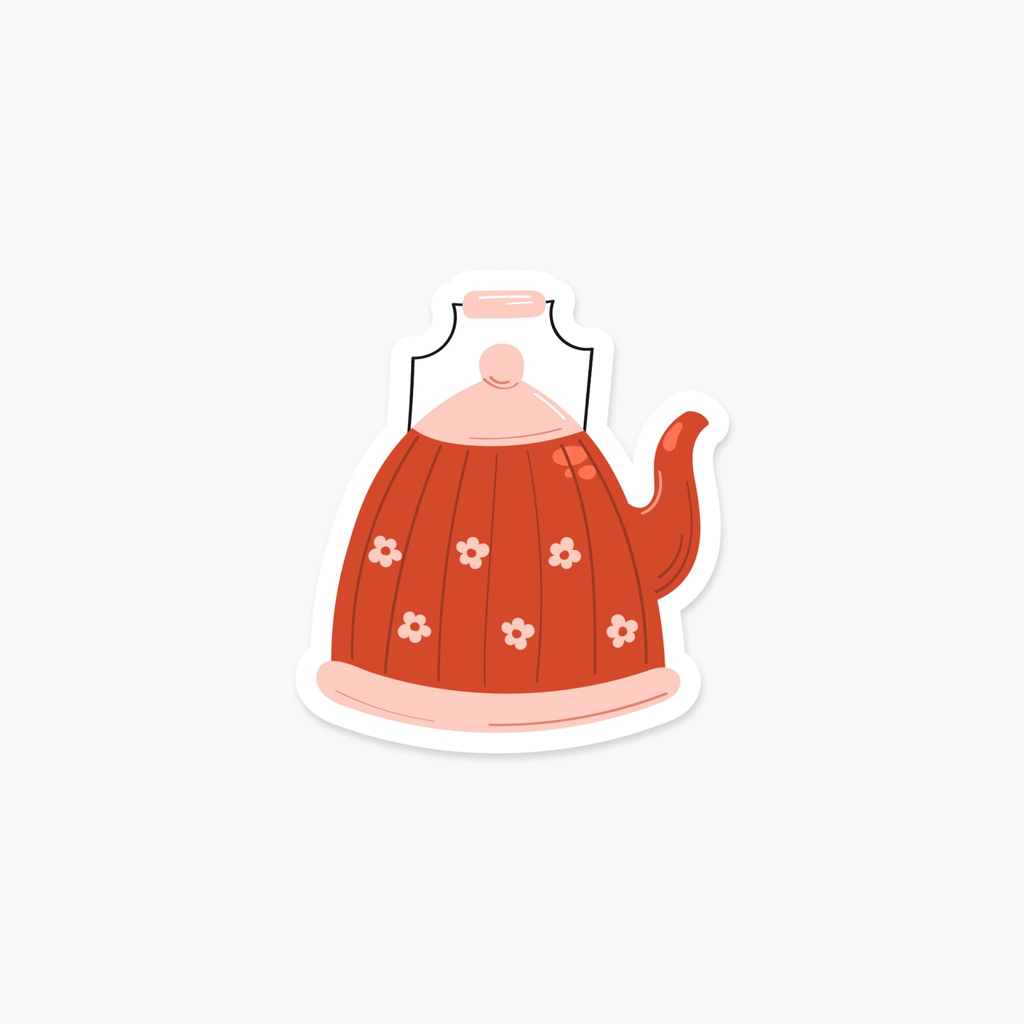 Red Kettle with pink flowers - Floral Sticker | Footnotes Paper