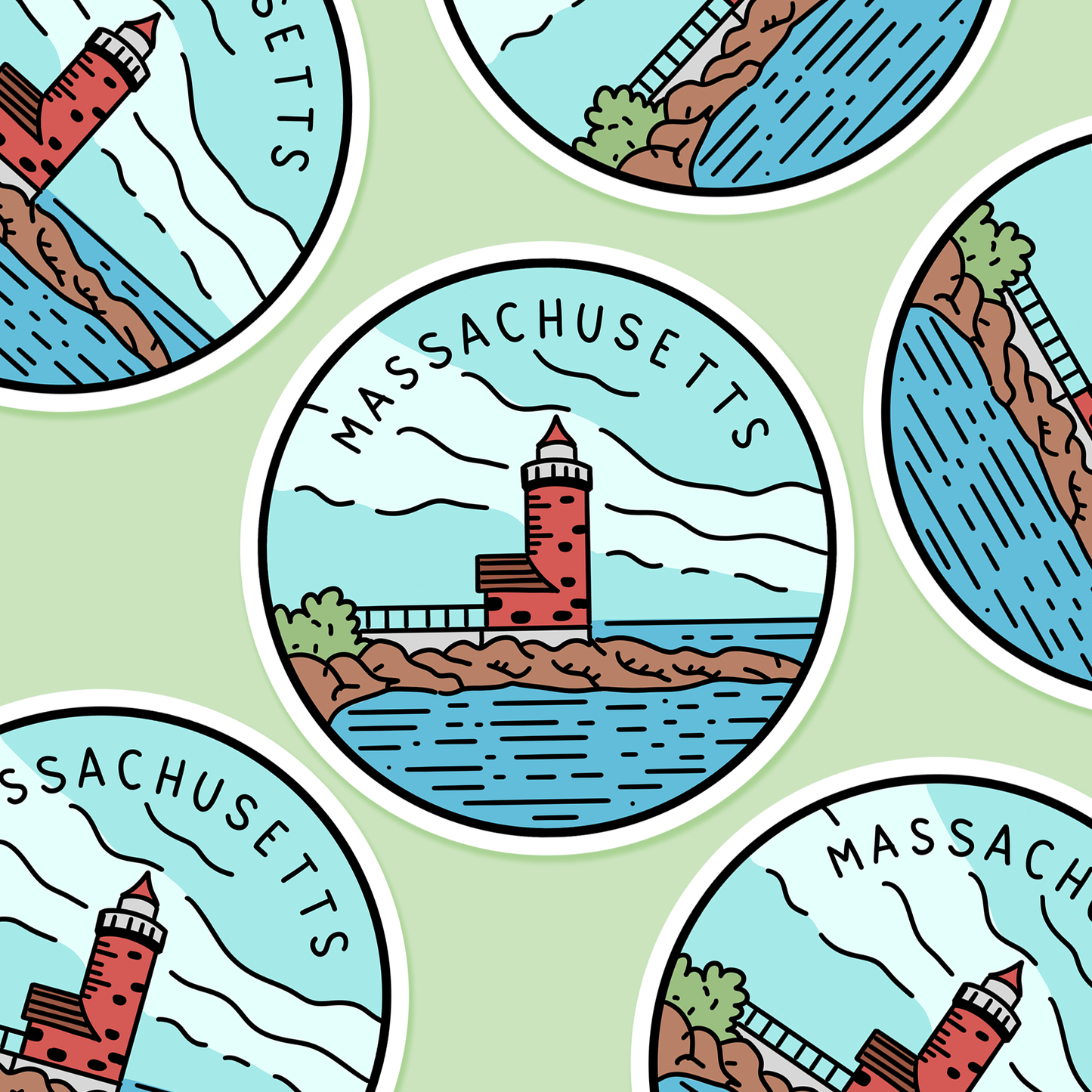 Massachusetts Illustrated US State 3 x 3 in - Travel Sticker