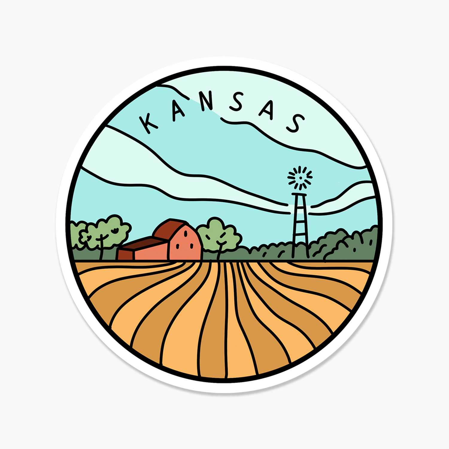 Kansas Illustrated US State Travel Sticker | Footnotes Paper